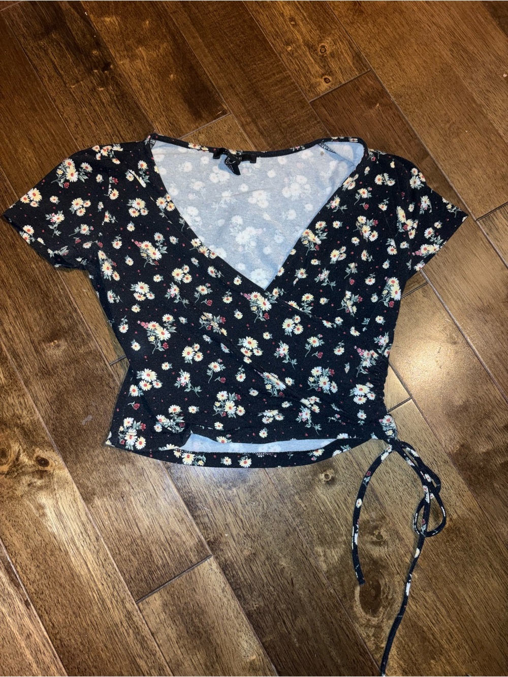 Forever 21 Black Floral Wrap Crop Top